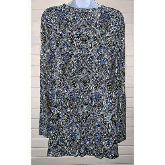J.Jill Wearever Collection Sz MEDIUM Blue Paisley Pleated Tunic Top Stretch EUC - Picture 8 of 11